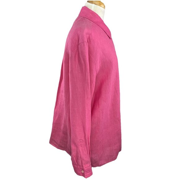 Liz Claiborne L Fuchsia Pink 100% Linen Blouse Womens Button Up Shirt Top - Picture 5 of 9